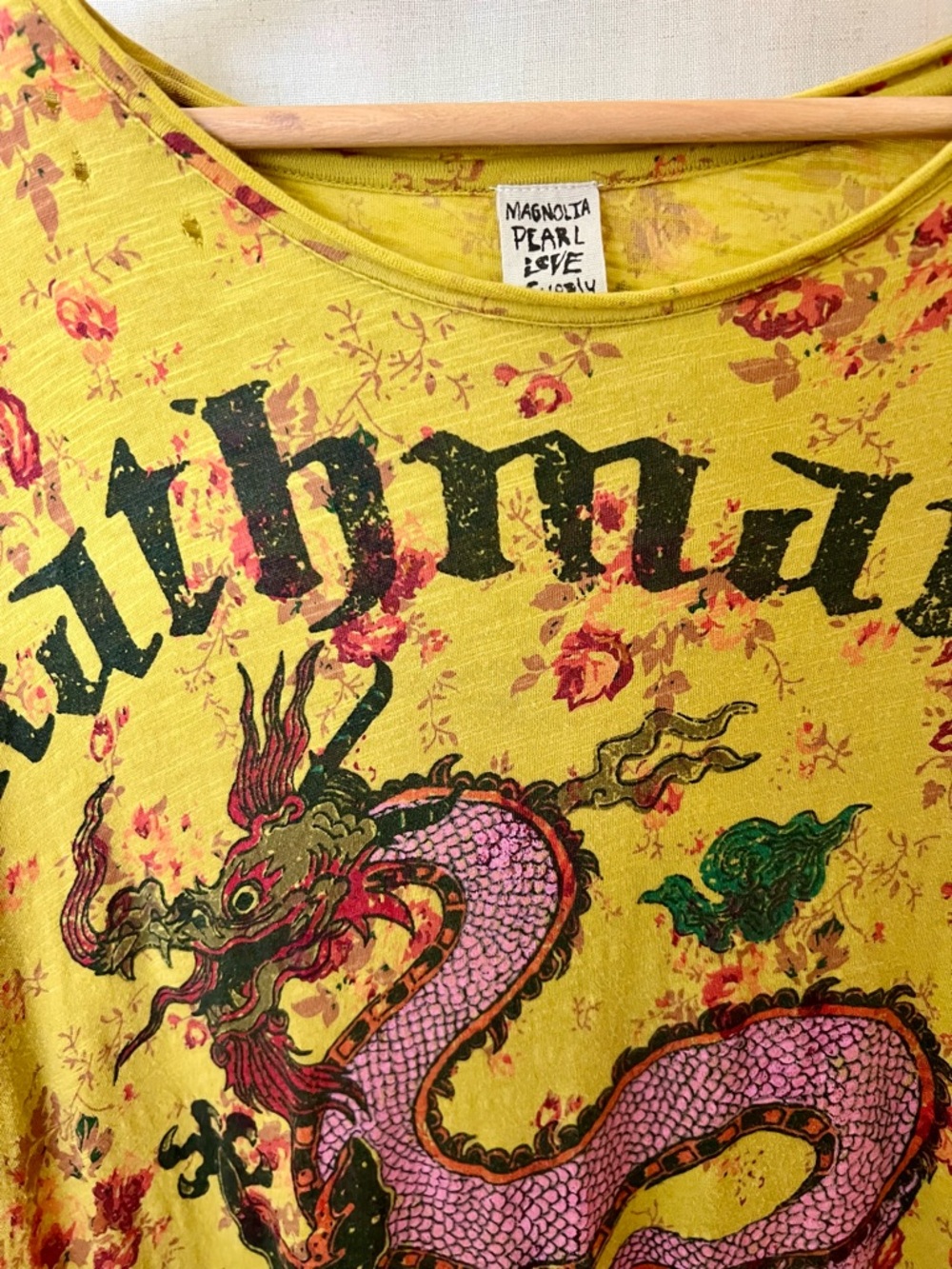 Magnolia Pearl Kathmandu Dragon Tee Floral Distressed Boho OS - Picture 5 of 6